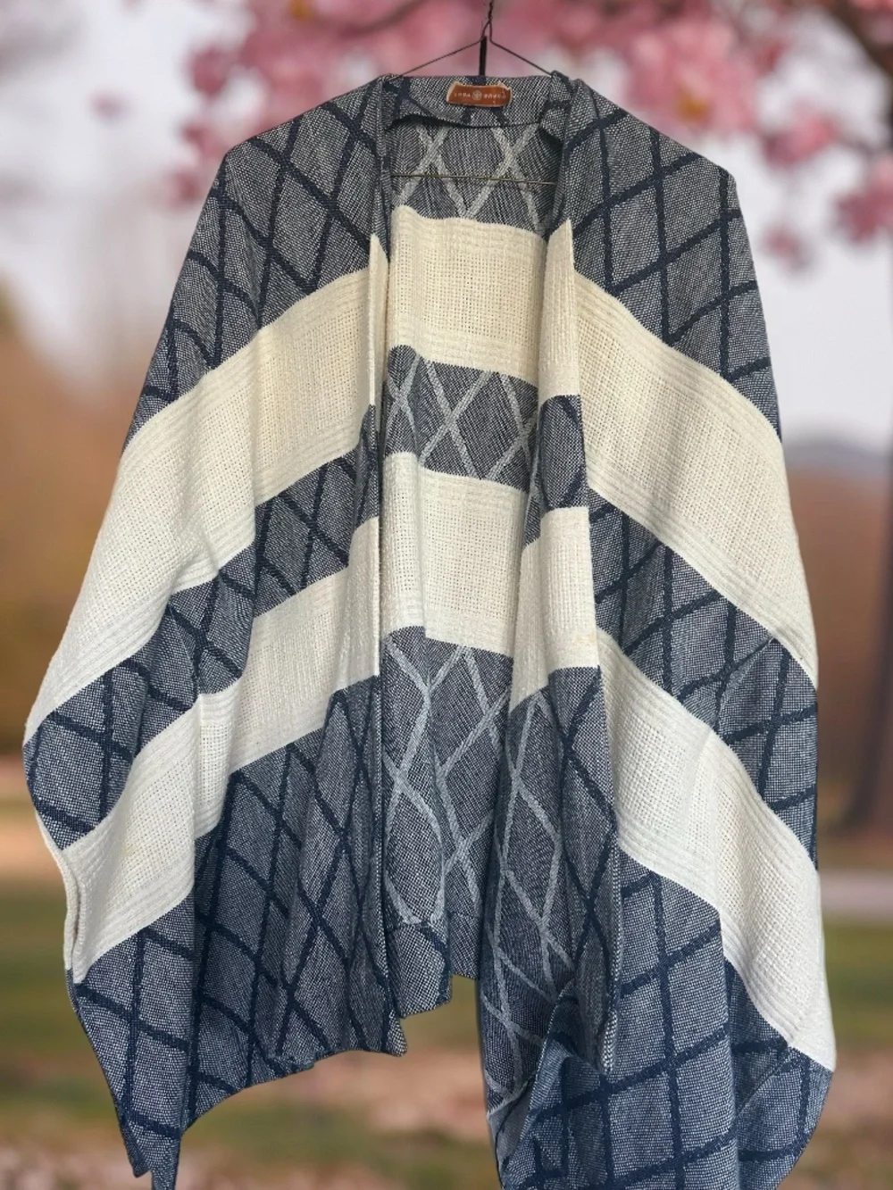 Tory Burch Poncho Wrap Cardigan Color Blocked Blue
